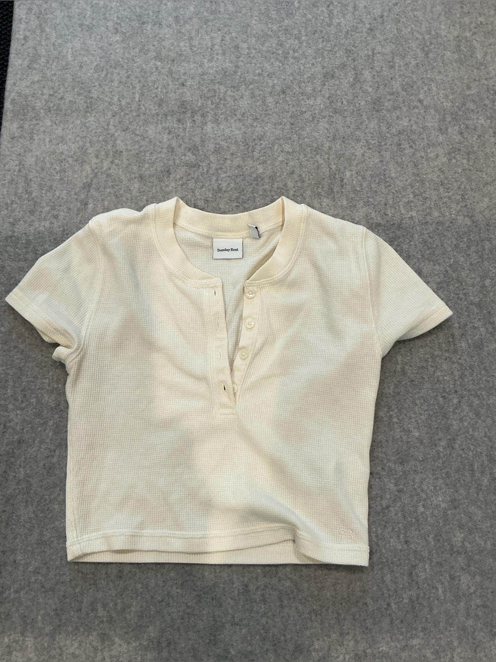 Sunday Best Cream Waffle Henley Short-Sleeve Tee for Kids